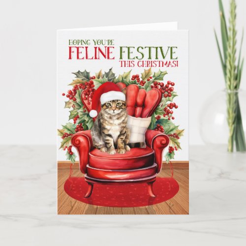 Brown Tabby Christmas Cat FELINE Festive Holiday Card
