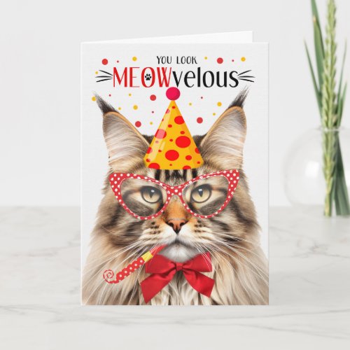 Brown Tabby Maine Coon Cat MEOWvelous Birthday Card