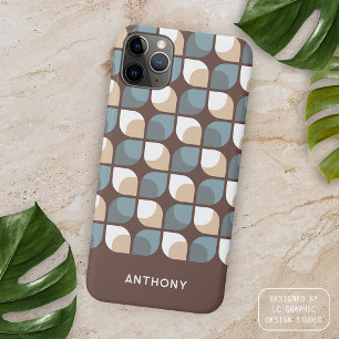 Brown Tan Beige Gray Blue Midcentury Art Pattern iPhone 13 Pro Max Case