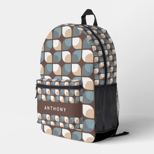 Brown Tan Beige Gray Blue Midcentury Art Pattern Printed Backpack