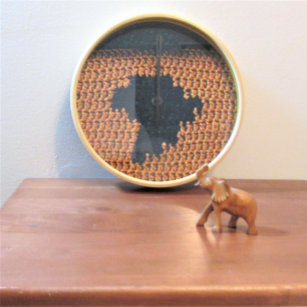 Brown Tan Black Africa Map Artisan Crochet Print   Clock