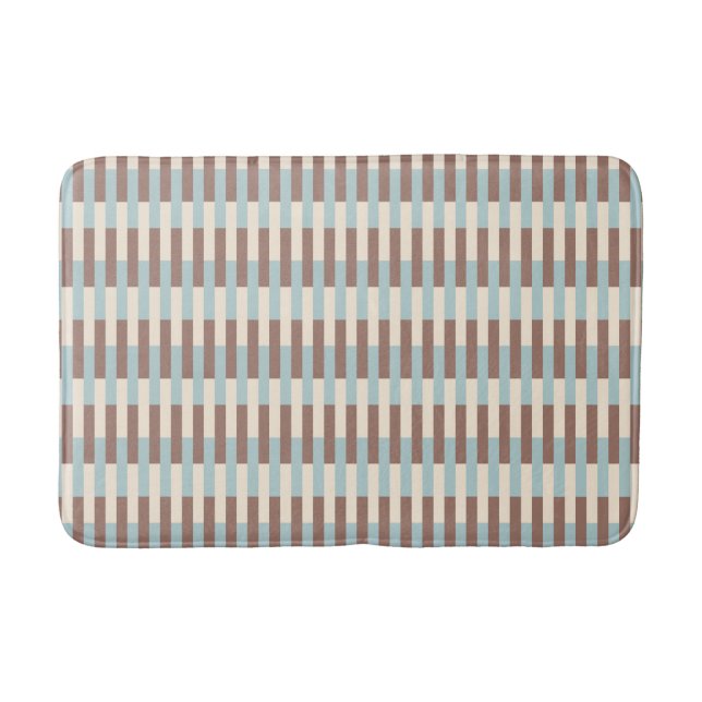 Brown Tan Blue Stripes Bathroom Mat (Front)