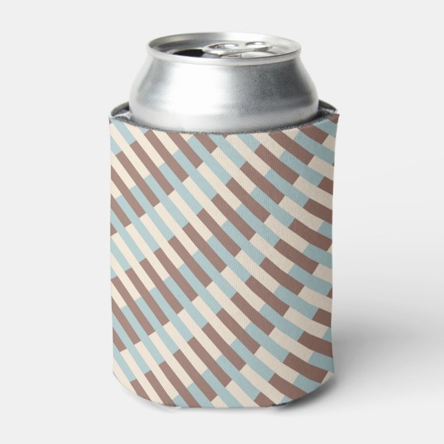 Brown Tan Blue Stripes Can Cooler (Can Front)