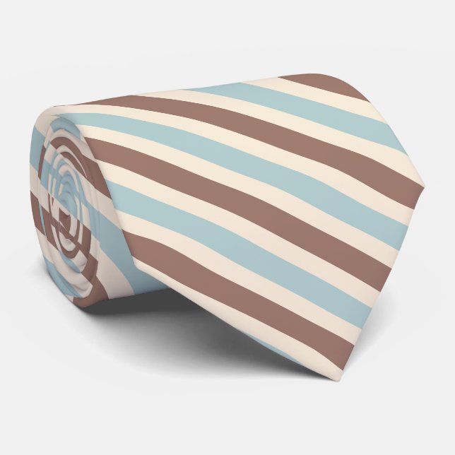 Brown Tan Blue Stripes Neck Tie (Rolled)