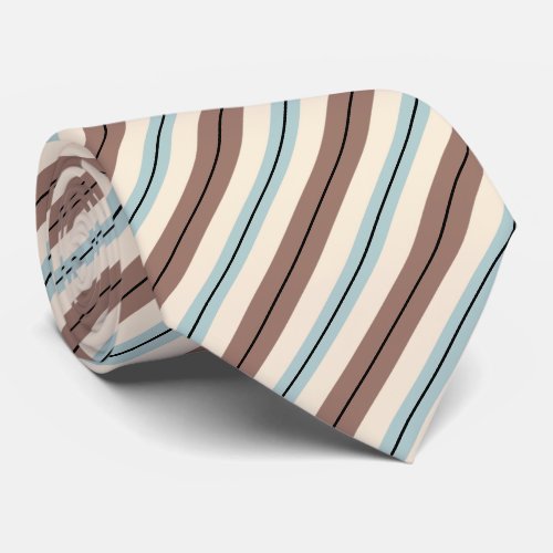 Brown Tan Blue Stripes Neck Tie