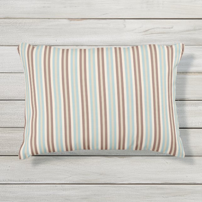 Brown Tan Blue Stripes Outdoor Pillow (Front)