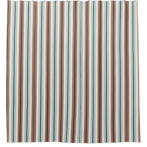 Brown Tan Blue Stripes Shower Curtain