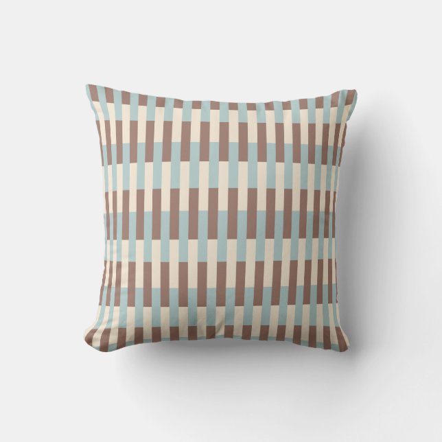 Brown Tan Blue Stripes Throw Pillow (Front)
