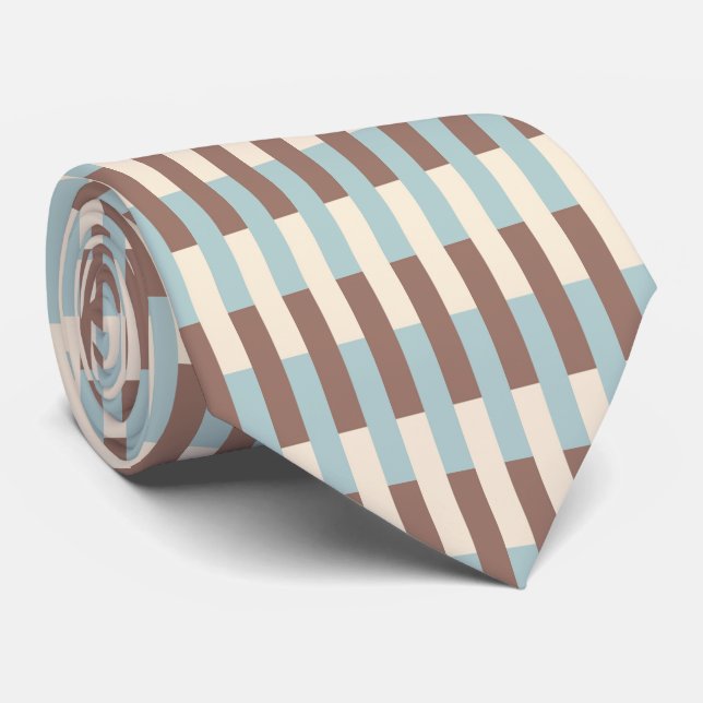Brown Tan Blue Stripes Tie (Rolled)