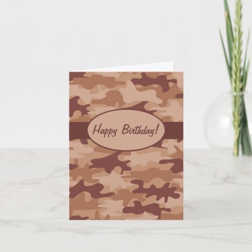 Brown Tan Camo Camouflage Happy Birthday Custom Card