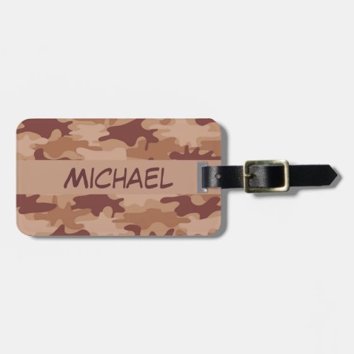 Brown Tan Camo Camouflage Name Personalized Luggage Tag