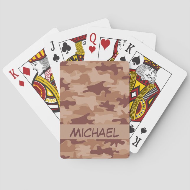 Brown Tan Camo Camouflage Name Personalized Poker Cards (Back)