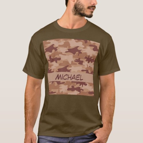 Brown Tan Camo Camouflage Name Personalized T_Shirt