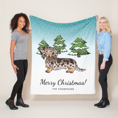 Brown  Tan Dapple Long Hair Dachshund In Winter Fleece Blanket