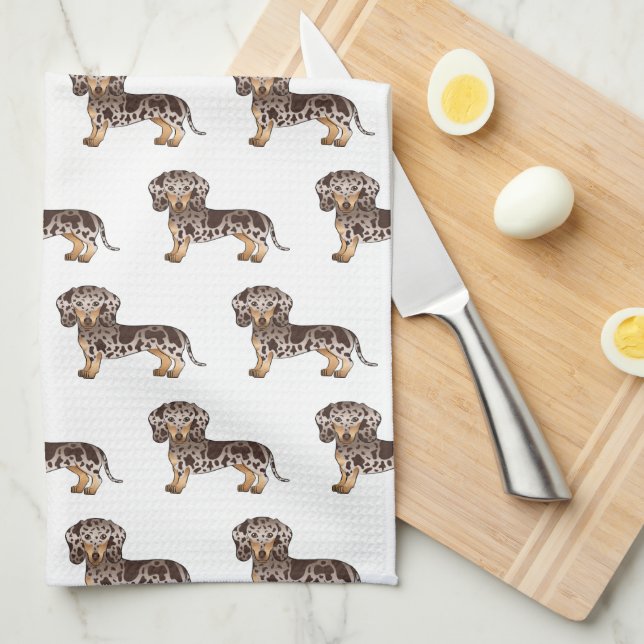 Brown & Tan Dapple Short Hair Dachshund Pattern Kitchen Towel (Quarter Fold)