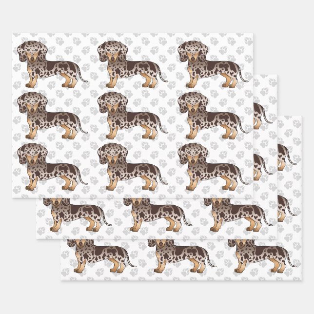 Brown & Tan Dapple Short Hair Dachshund Pattern Wrapping Paper Sheets (Set)