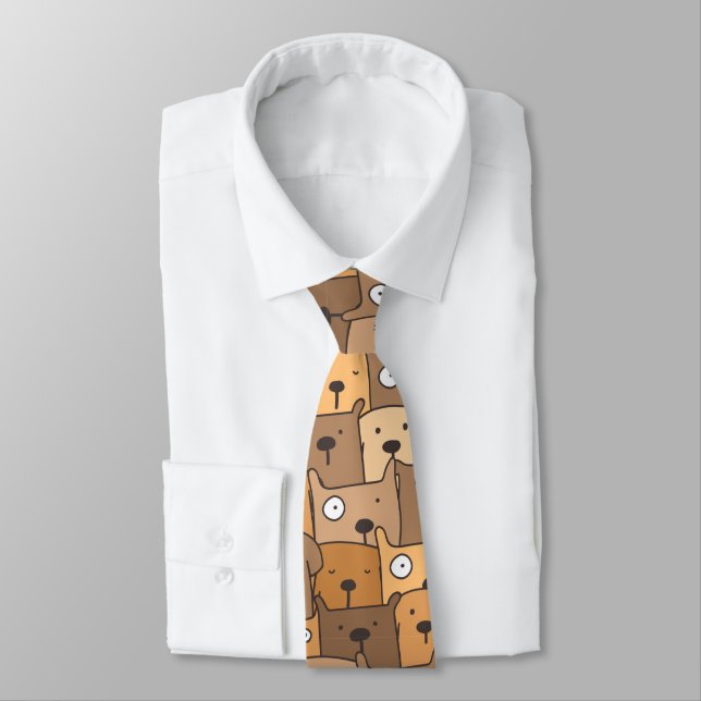 Brown Tan Dog Lover Retro Tie (Tied)