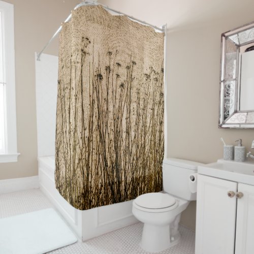 Brown Tan Dried Plants Primitive Gingham Rustic Shower Curtain