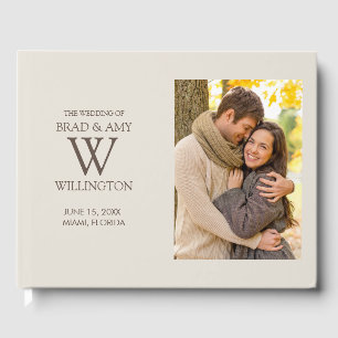 Brown Tan Engagement Photo Wedding Bride Groom Guest Book