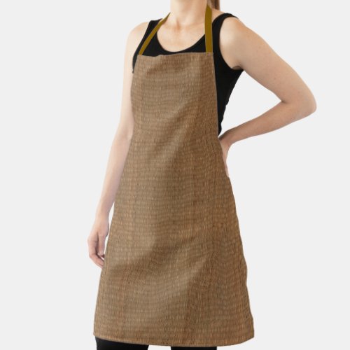 Brown Tan Faux Bamboo Straw Mat Apron