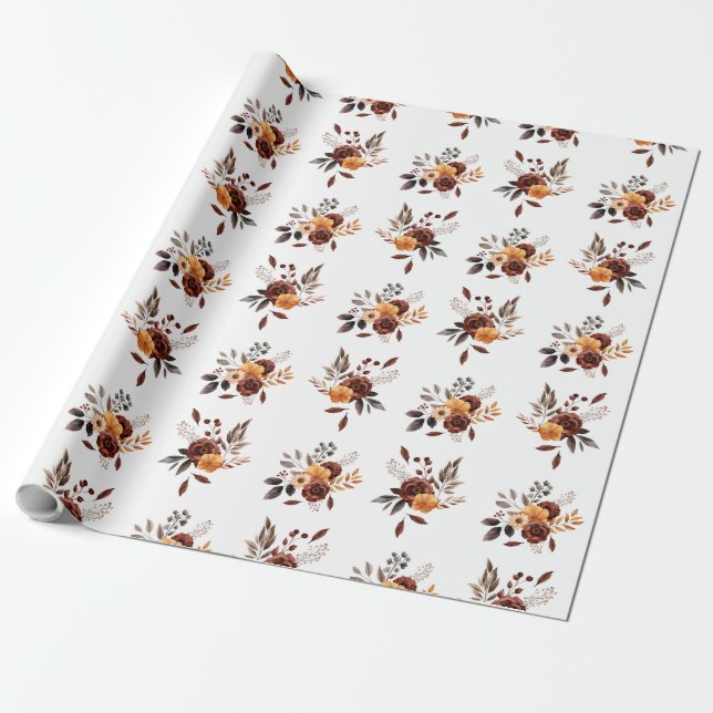 Brown & Tan Floral Wrapping Paper (Unrolled)