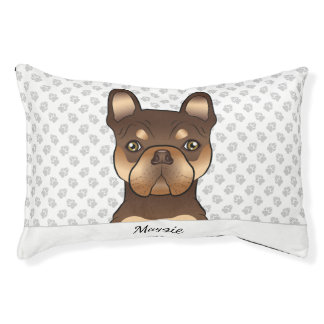 Brown &amp; Tan French Bulldog Cartoon Dog Head &amp; Name Pet Bed