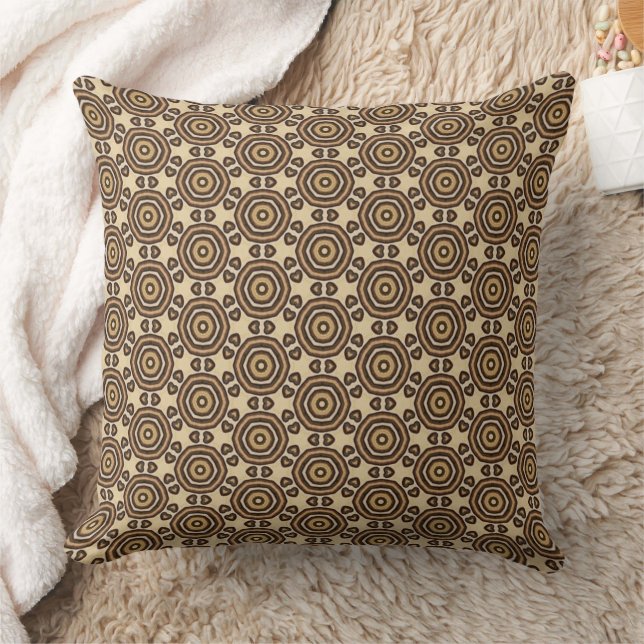 Brown Tan Geometric Abstract Circle Flower Pattern Throw Pillow (Blanket)