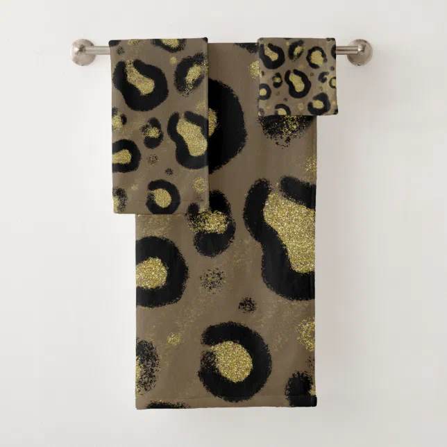 Brown Tan Gold Glitter Black Leopard Cheetah Print Bath Towel Set Zazzle