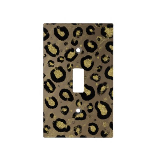 Brown Tan Gold Glitter Black Leopard Cheetah Print Light Switch Cover