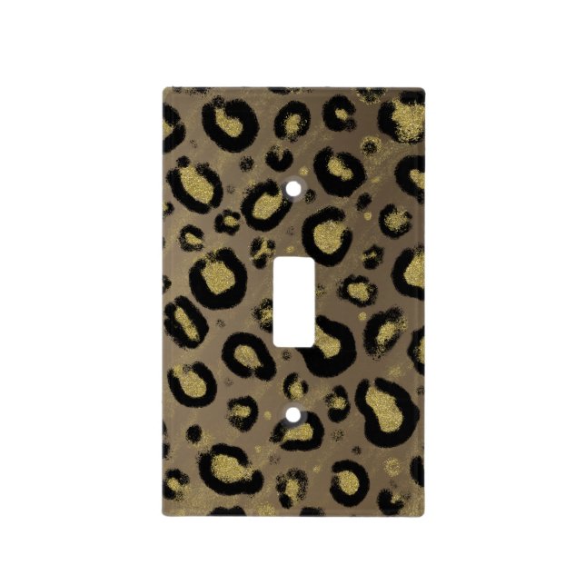 Brown Tan Gold Glitter Black Leopard Cheetah Print Light Switch Cover (Front)
