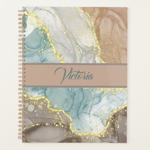 Brown Tan Ink Marble With Gold Color Veins  Planner