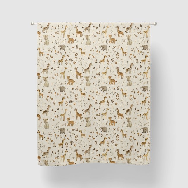 Brown Tan Jungle Animals Baby Nursery Blackout Curtains (Front)