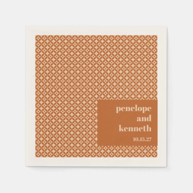 Brown Tan Mid Mod Geometric Chic Wedding Custom Napkins (Front)
