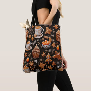 BROWN TAN ORANGE CHRISTMAS GINGERBREAD COOKIES TOTE BAG