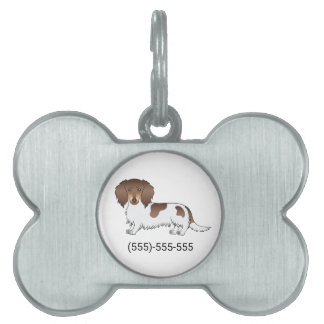 Brown &amp; Tan Pied Long Hair Dachshund &amp; Number Pet ID Tag