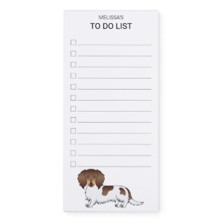 Brown &amp; Tan Pied Long Hair Dachshund To Do List Magnetic Notepad
