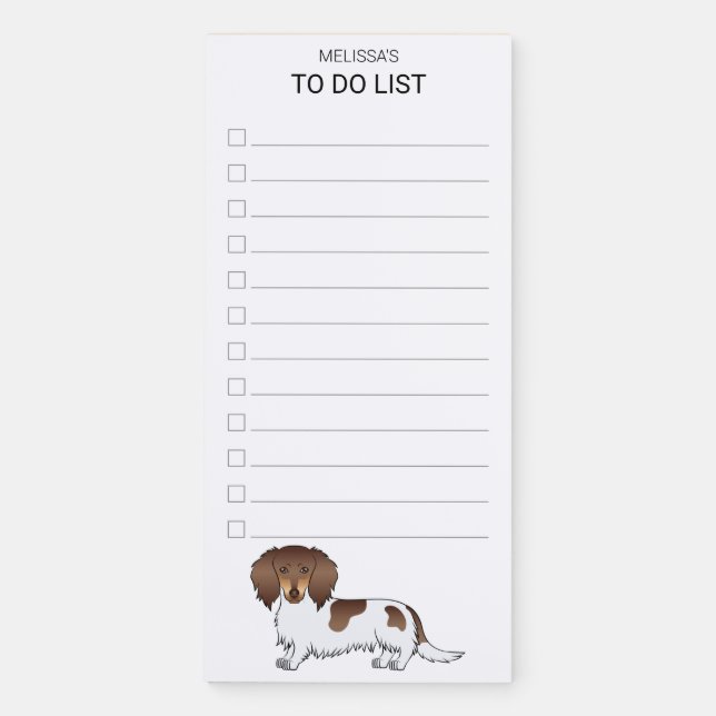 Brown & Tan Pied Long Hair Dachshund To Do List Magnetic Notepad (Front)