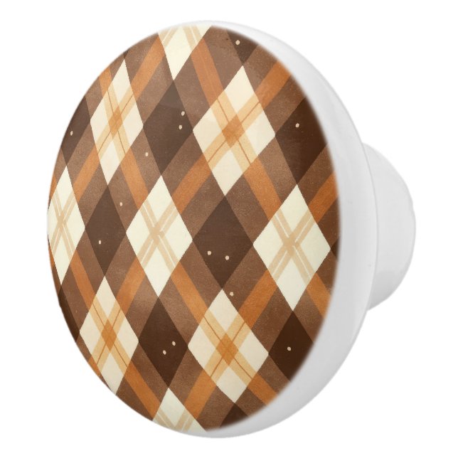 Brown Tan Plaid Ceramic Knob (Right)