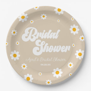 Brown Tan Retro Daisy Flower Floral Bridal Shower Paper Plates