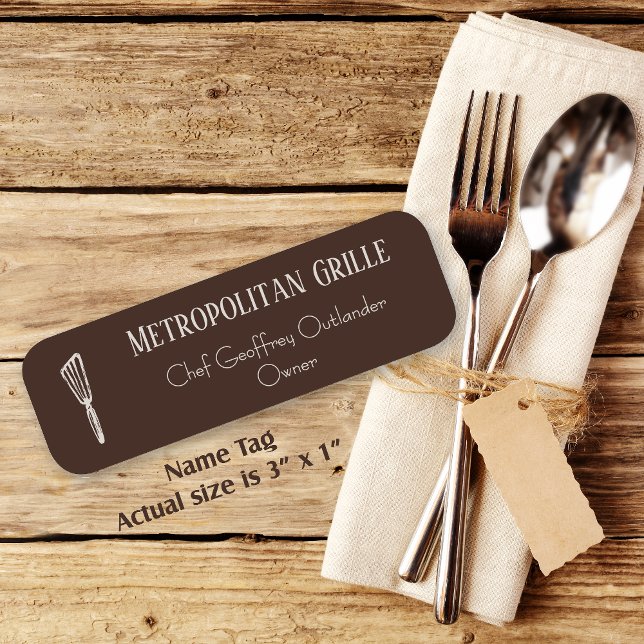 Brown Tan Spatula Restaurant Chef  Name Tag (Creator Uploaded)
