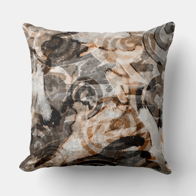 Brown Tan Spiral Modern Abstract Neutral Grunge Throw Pillow (Front)