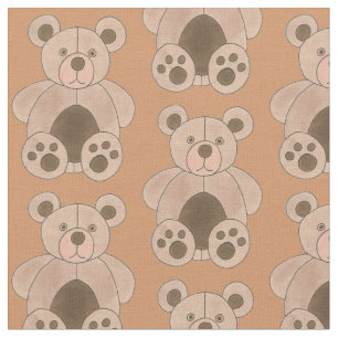 Brown Tan Teddy Bear Plush Animal Toy Print Fabric
