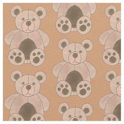 Brown Tan Teddy Bear Plush Animal Toy Print Fabric