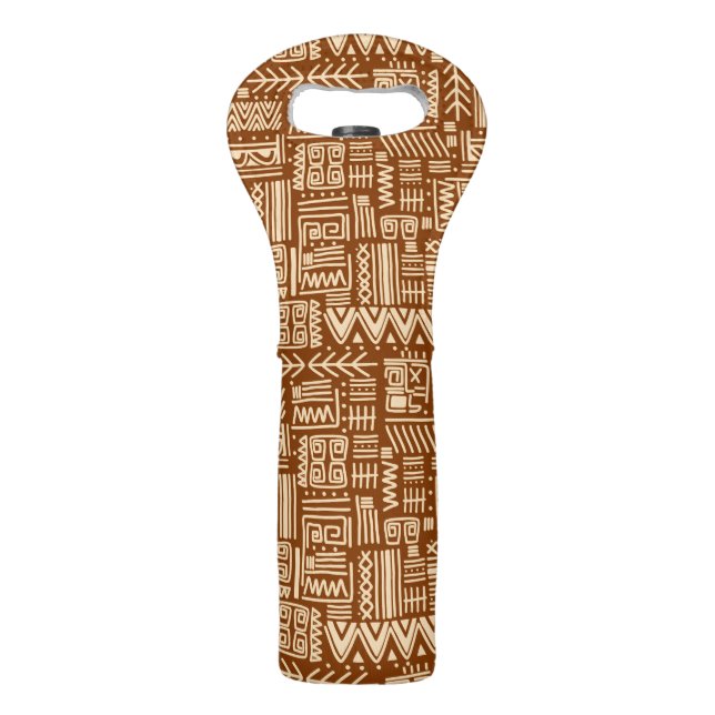 BROWN & TAN TRIBAL PATTERNS WINE BAG (Front)