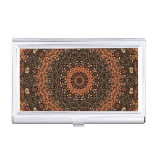 Brown  Tan Walk in the Woods Mandala Business Card Case