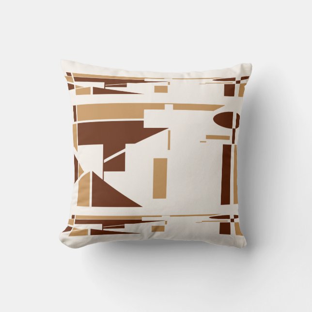 Brown Tan White Southwest Look Minimalist Abstract Throw Pillow (Front)