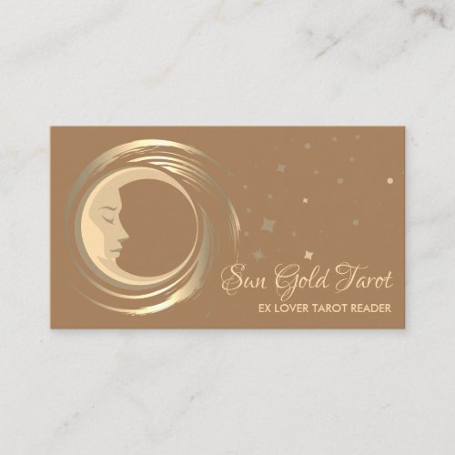 Brown Tarot Reader Stars Moon Sun Celestial Business Card