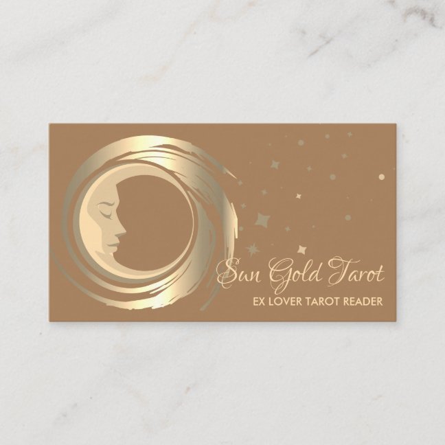 Brown Tarot Reader Stars Moon Sun Celestial Business Card