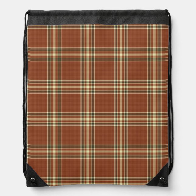 Brown Tartan Drawstring Backpack (Front)