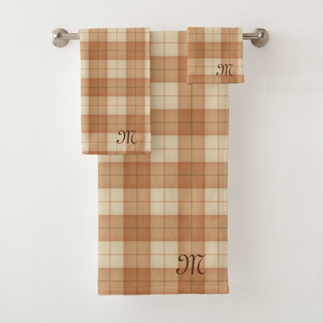 Brown Tartan Personalized Monogram Elegant Gift Bath Towel Set (Insitu)